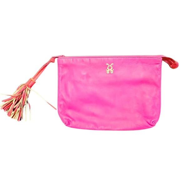 NWOT Y2K Vintage Figue Leather Pink Clutch with Tassel/Gold Hardware MSRP $498 - Picture 1 of 7